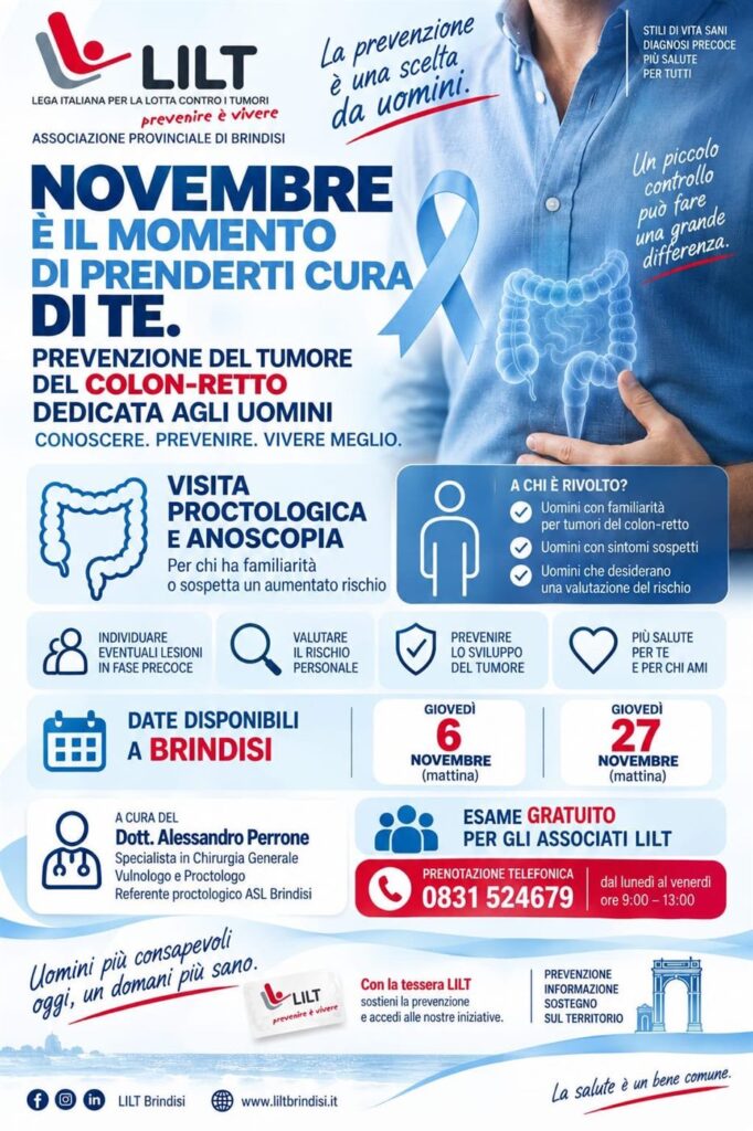 Locandina: Prevenzione del tumore del colon-retto: visita proctologica e anoscopia