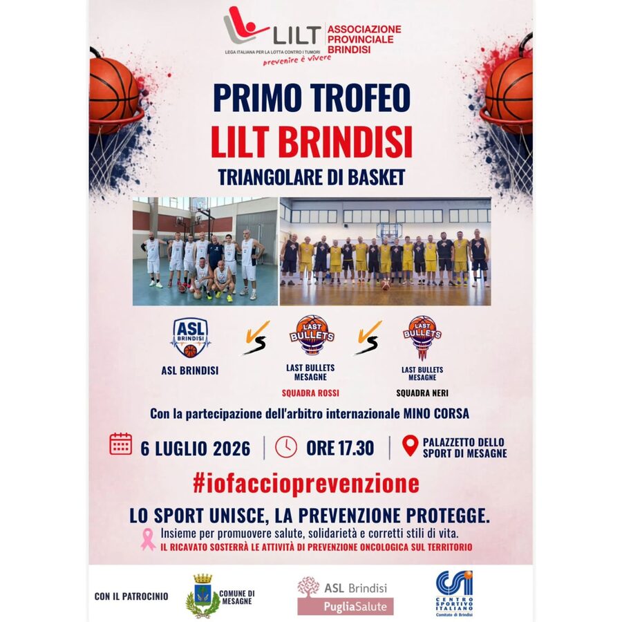 Locandina: Primo Trofeo LILT Brindisi, triangolare di basket